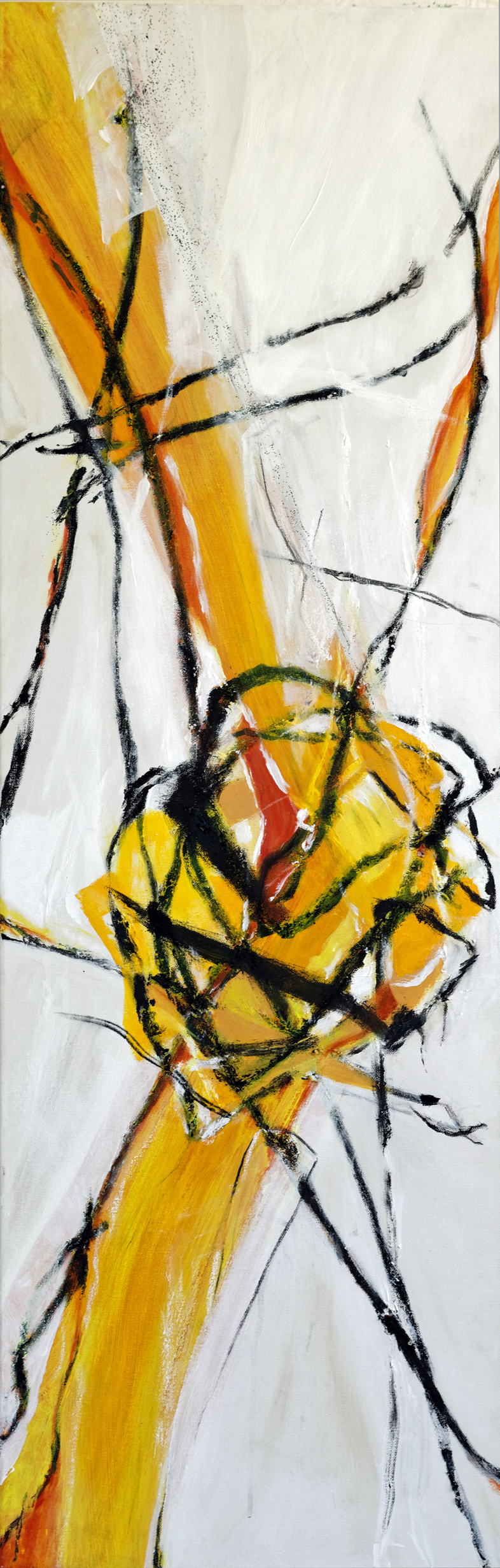 GEDANKENSTRUKTUR_GELB von Brigitte Struif Gelb weißes modernes abstraktes Gemälde auf Leinwand, Design Interieur