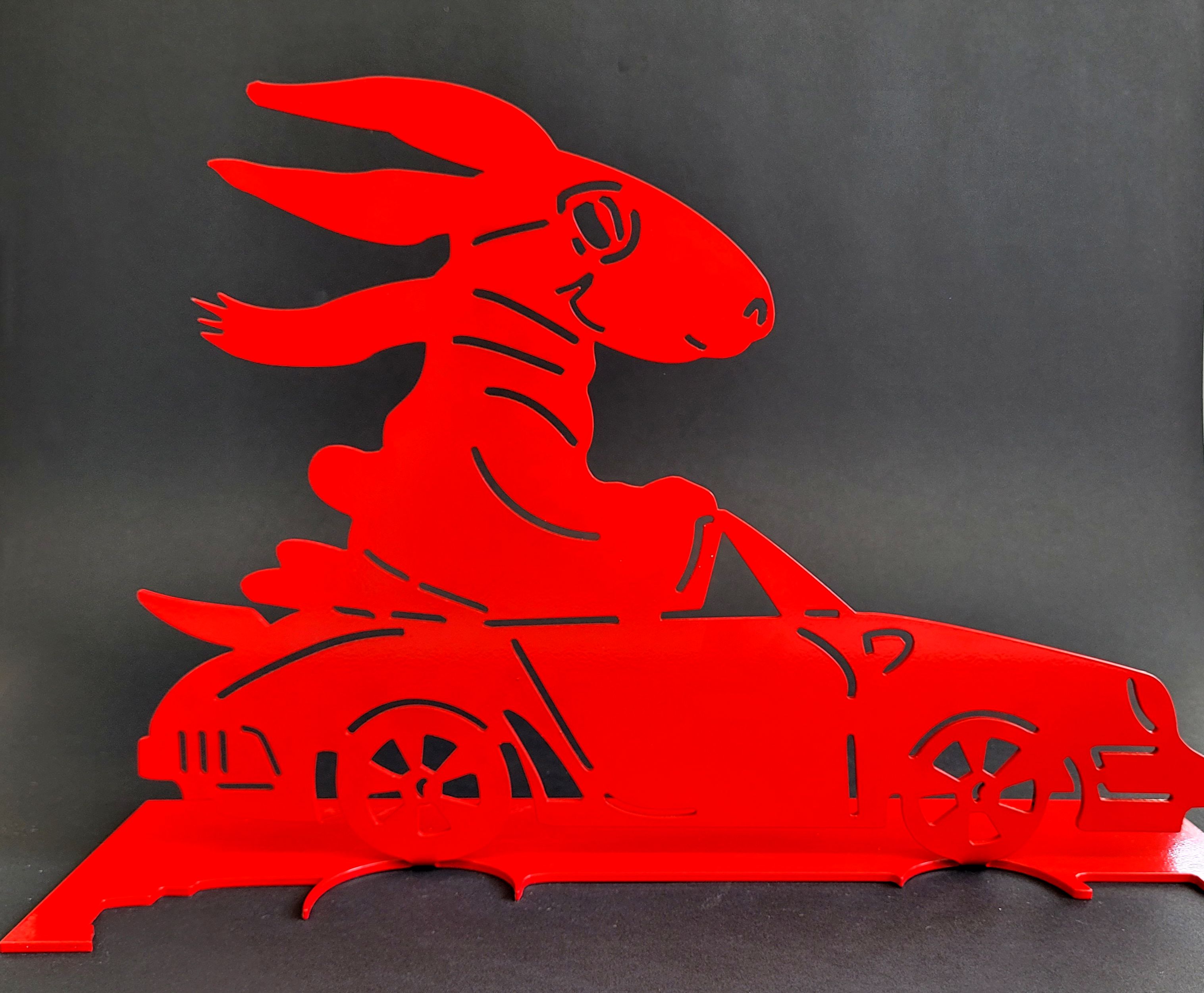 Porsche (rot) Hase Skulptur von Alfred Gockel