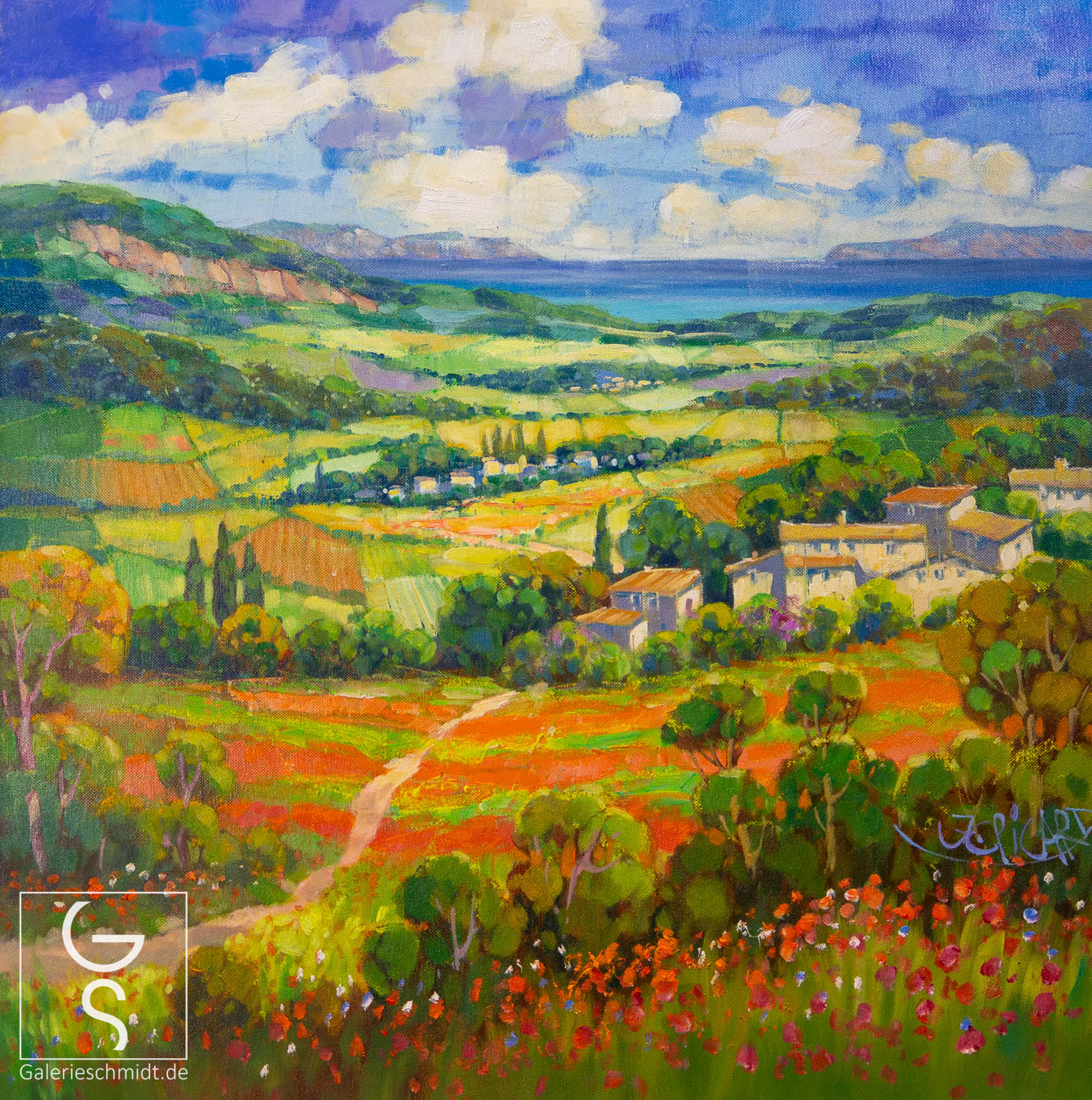 Feldertraum von Jean-Claude Picard, mediterrane Felder Landschaft Gemälde