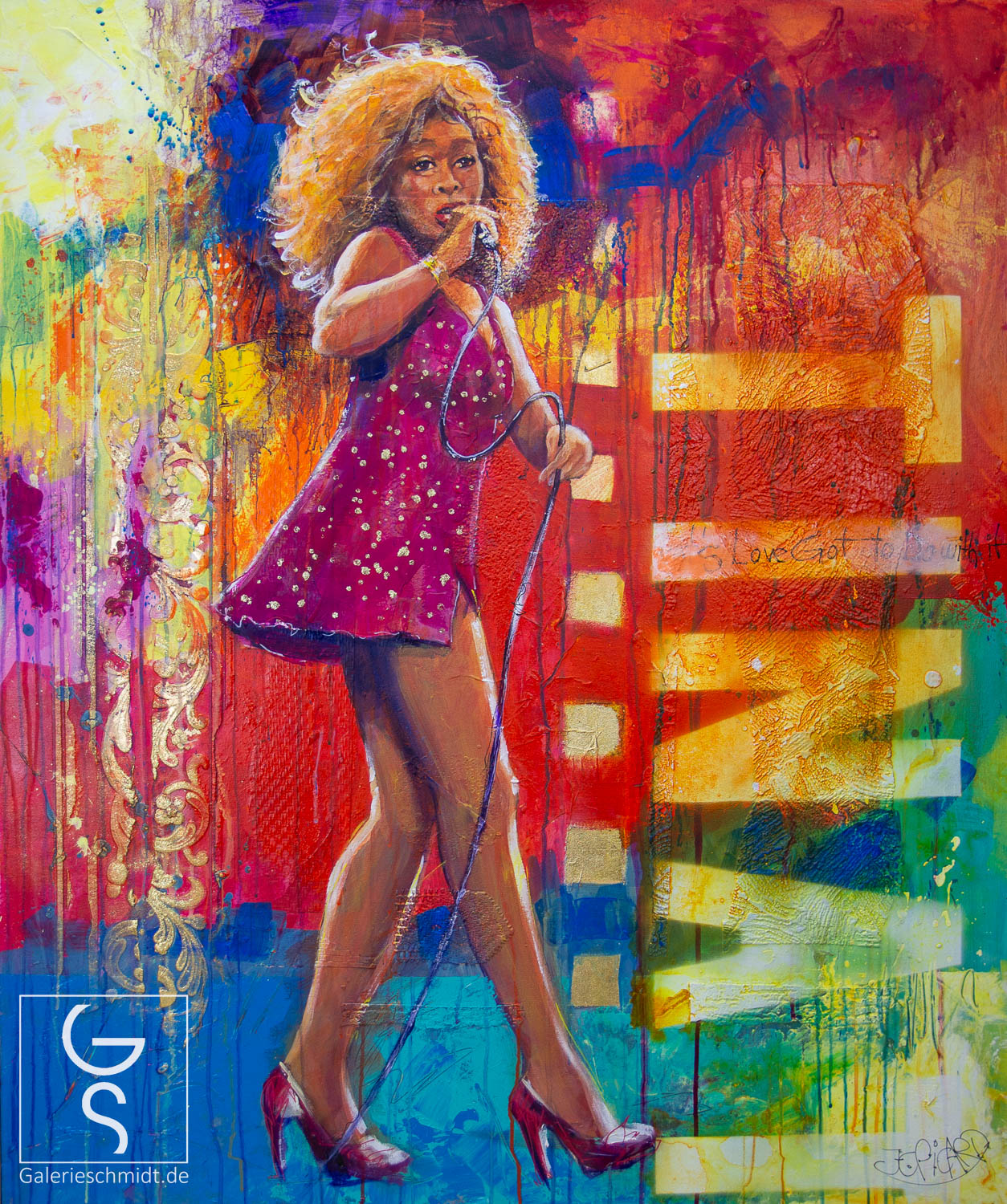 Tina Turner in Farbenpracht von Jean-Claude Picard, Tine Turner Pop-Art Gemälde