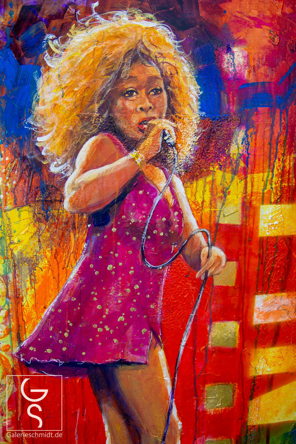 Tina Turner in Farbenpracht von Jean-Claude Picard, Gemälde der bekannten Sängerin in Pop-Art