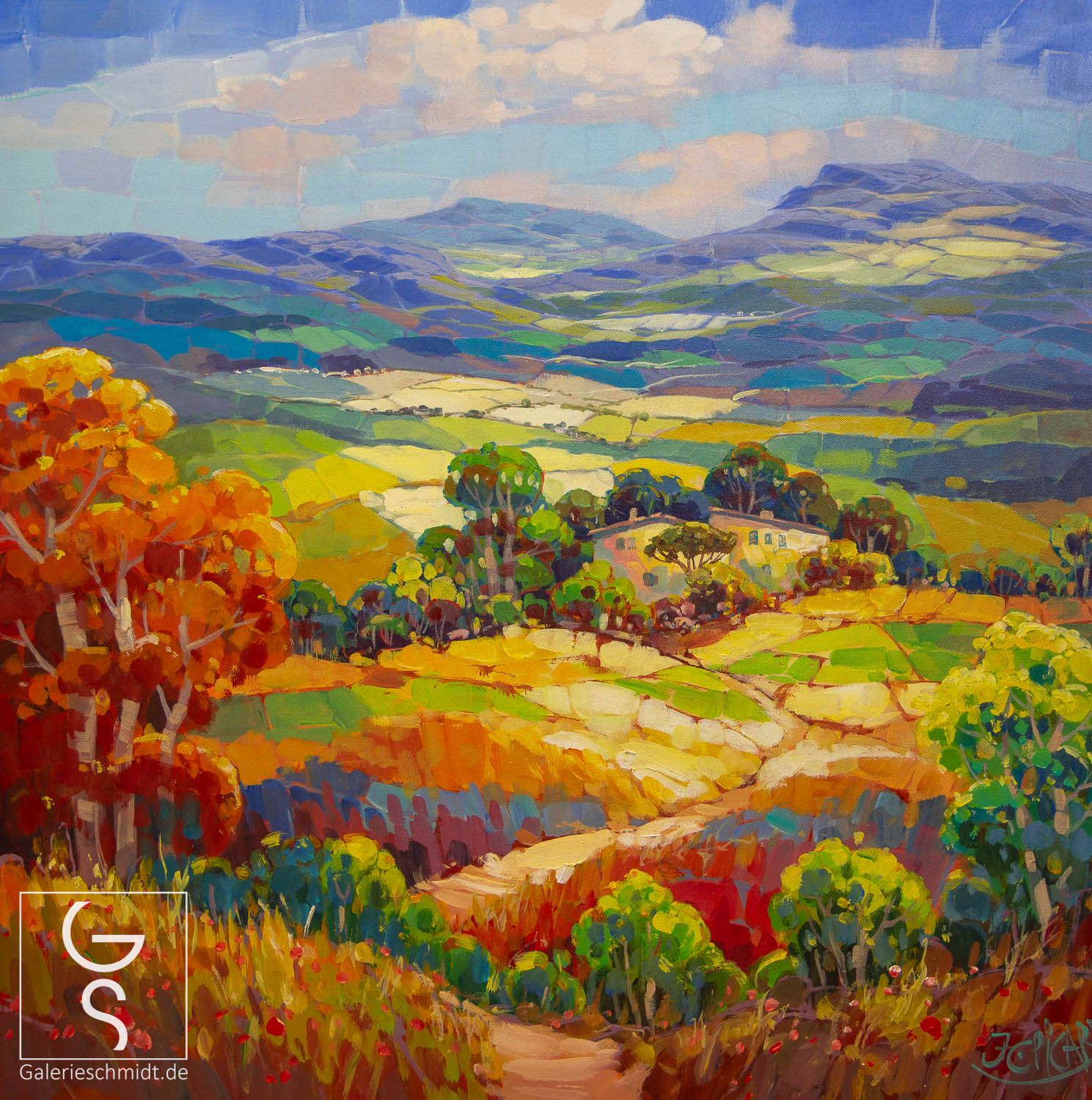 Farbenfrohes Gebirgshaus von Jean-Claude Picard Farbenfrohes Gebirgshaus von Jean-Claude Picard Malerei Gemälde in Onlineshop kaufen