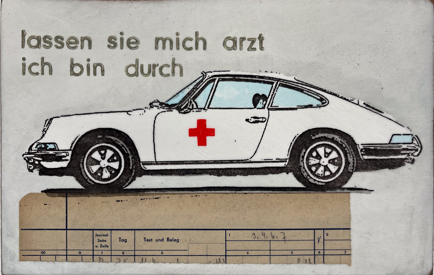 Notruf der Moderne von Petersen, 3D Kunstobjekt mit Retro Porsche Krankenwagen