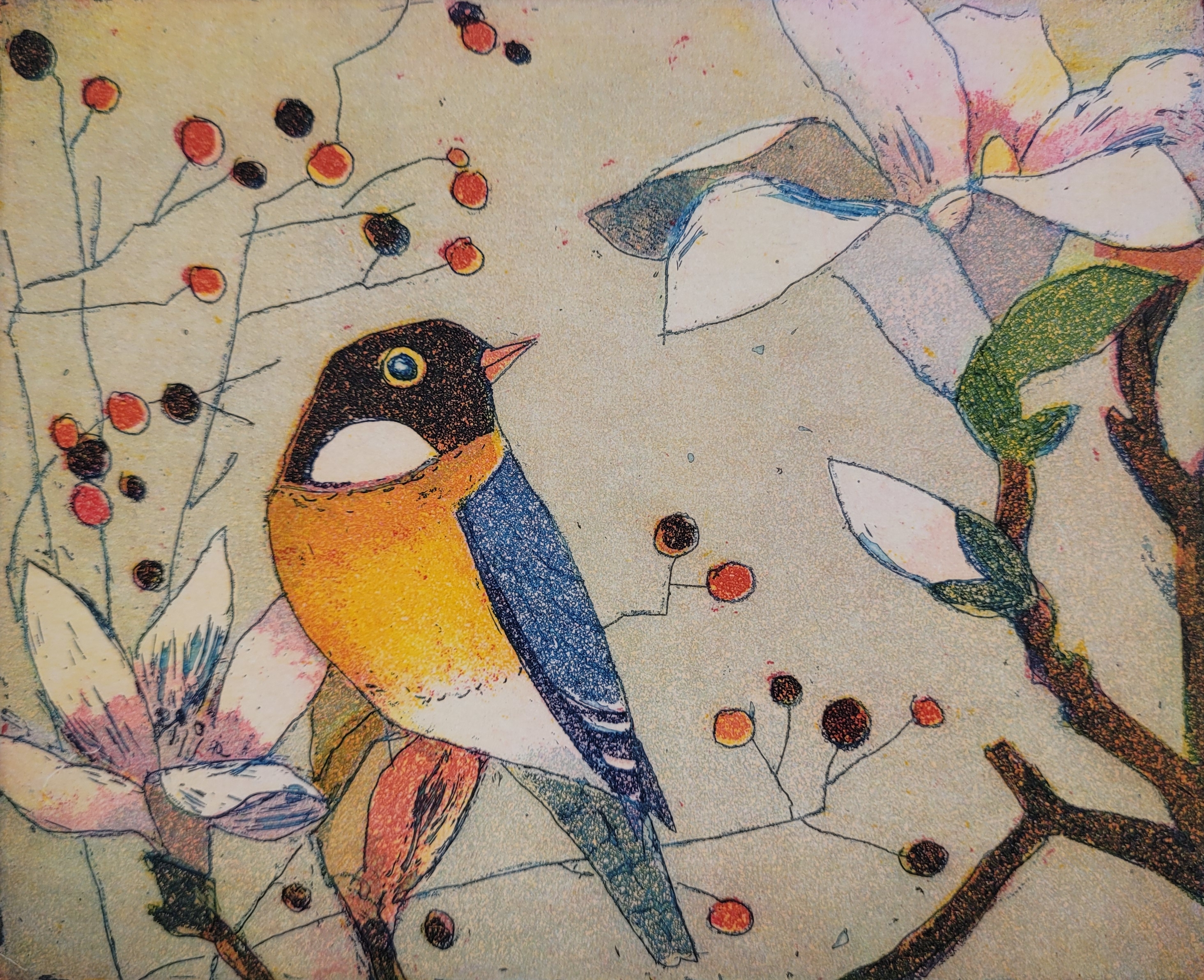 Magnolienfreund Original Radierung von Jutta Votteler Magnolienfreund Original Radierung von Jutta Votteler