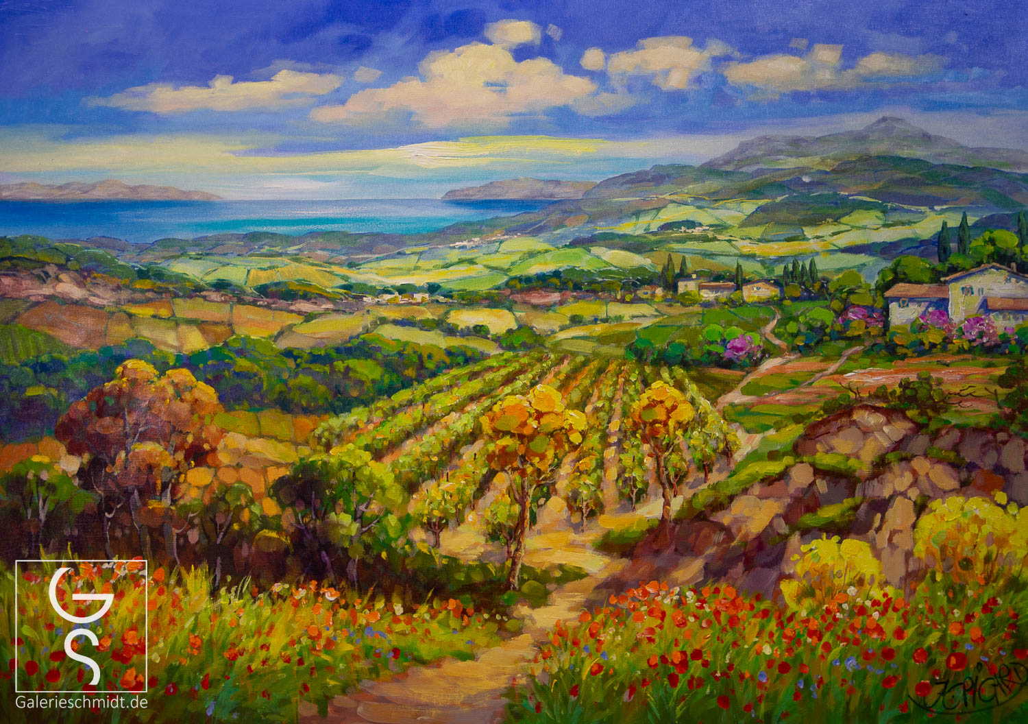 Mediterrane Obstbaumplantage von Jean-Claude Picard Mediterrane Obstbaumplantage von Jean-Claude Picard, Gemälde auf Leinwand online kaufen