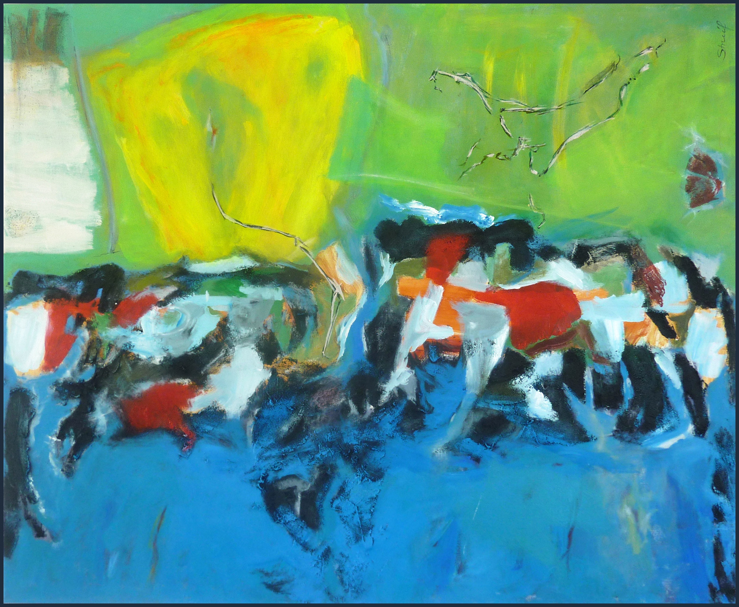WILD COAST, ANSTIEG_DES_MEERES_1_MB Gemälde auf Leinwand von Brigitte Struif Maritimes abstraktes Gemälde in grün und blau auf Leinwand