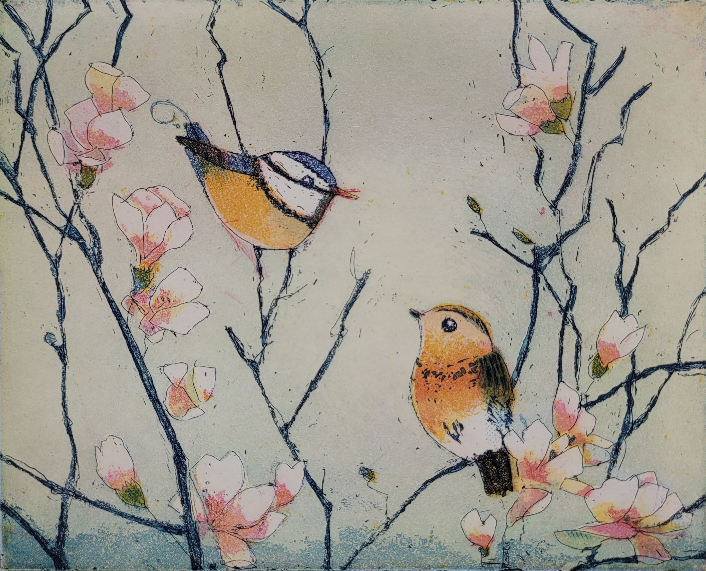 Gartengeplauder Original Radierung von Jutta Votteler Gartengeplauder Original Radierung von Jutta Votteler