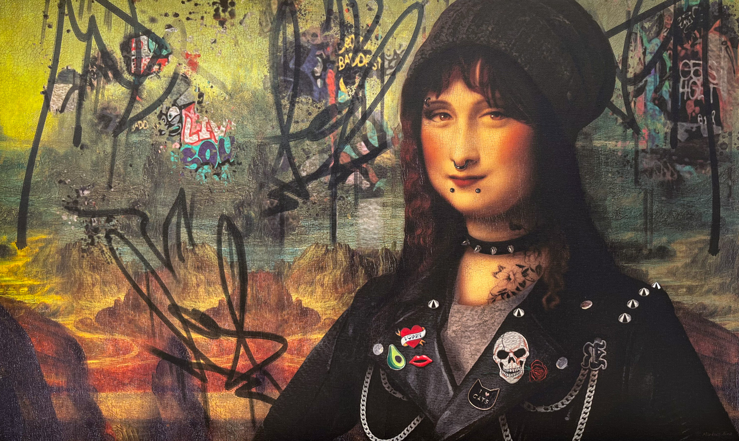 PopArt Ausführung der berühmten Mona Lisa als Punk auf Leinwand