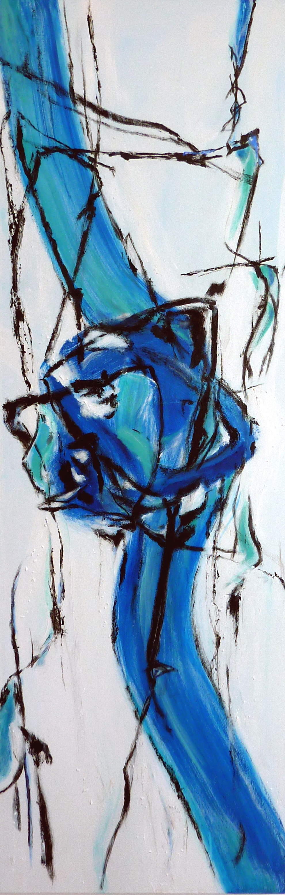 Modernes weiß blaues Gemälde auf Leinwand, abstrakt 