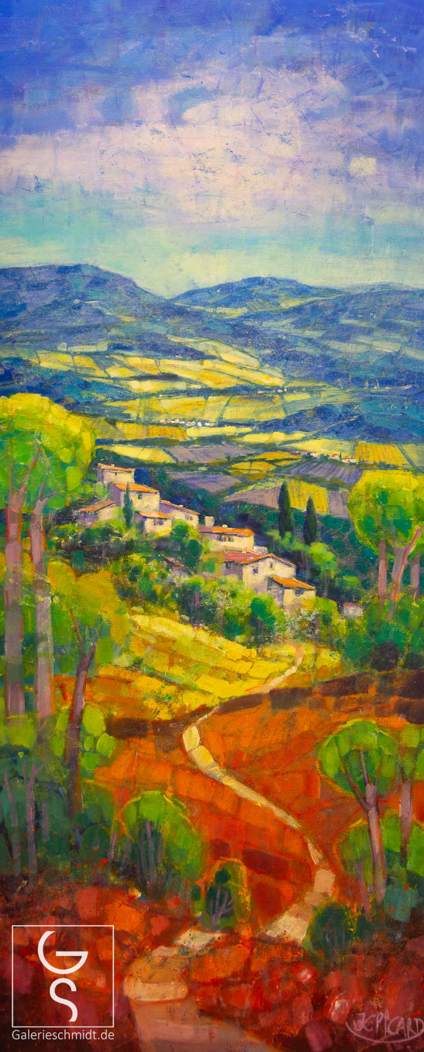 Straße zum mediterranen Dorf von Jean-Claude Picard, Gemälde auf Leinwand