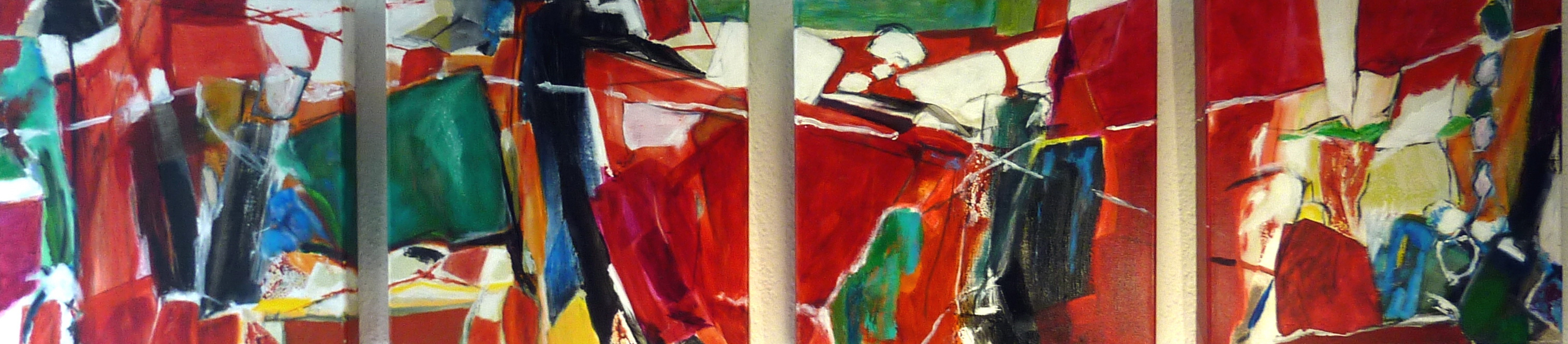 Vier Rote Leinwände, moderne abstrakte Gemälde