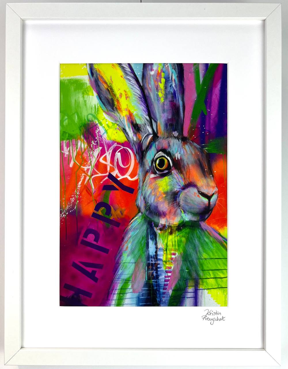 Hase Happy - Kunstdruck von Kristin Preugschat