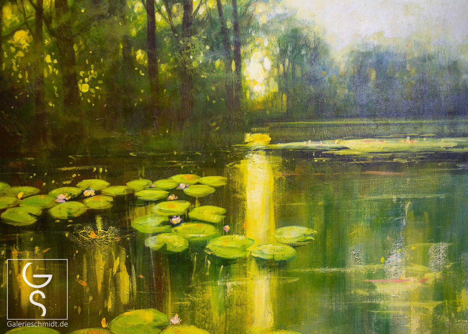 Mystischer Waldsee von Jean-Claude Picard, Gemälde auf Leinwand, Relfexionen und Spiegelungen